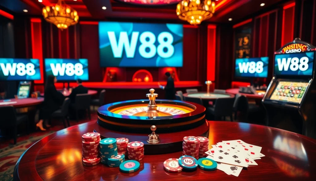 Experience the excitement of casino gaming with W88 link in a vibrant setting filled with action.