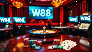 Experience the excitement of casino gaming with W88 link in a vibrant setting filled with action.