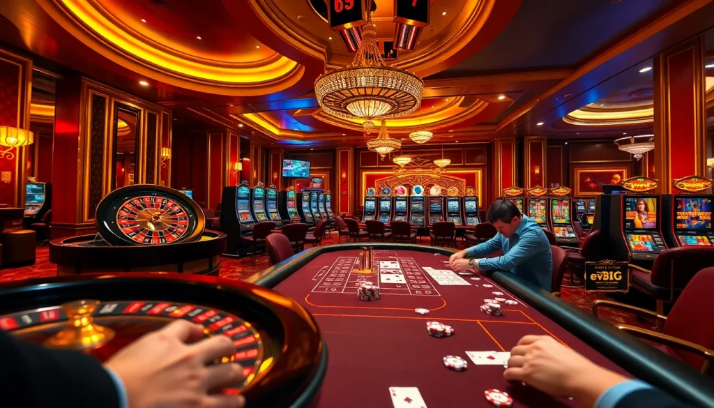Experience the thrill of playing at ev88 with poker chips, cards, and a vibrant casino atmosphere.