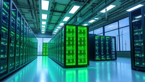 Innovative cloud mining facility for dogecoin cloud mining with advanced servers and renewable energy.