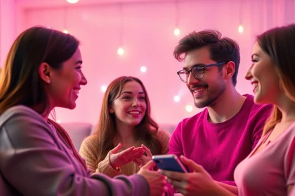 AI sexting chat room scene showcasing warm, inviting interactions with AI companions.