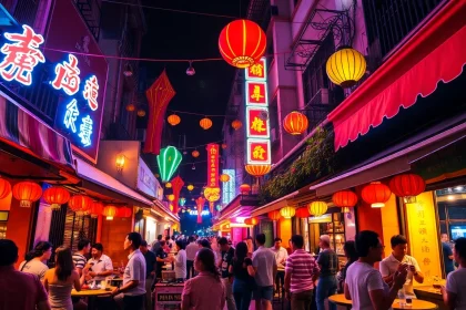 Experience 하노이밤문화 with vibrant nightlife scenes, lively bars, and street food.
