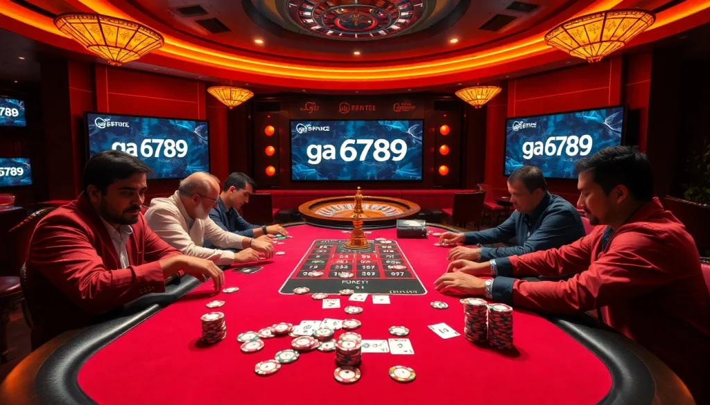 High-stakes poker action at ga 6789 online casino, with vibrant colors and luxury gaming elements.