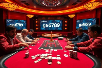 High-stakes poker action at ga 6789 online casino, with vibrant colors and luxury gaming elements.