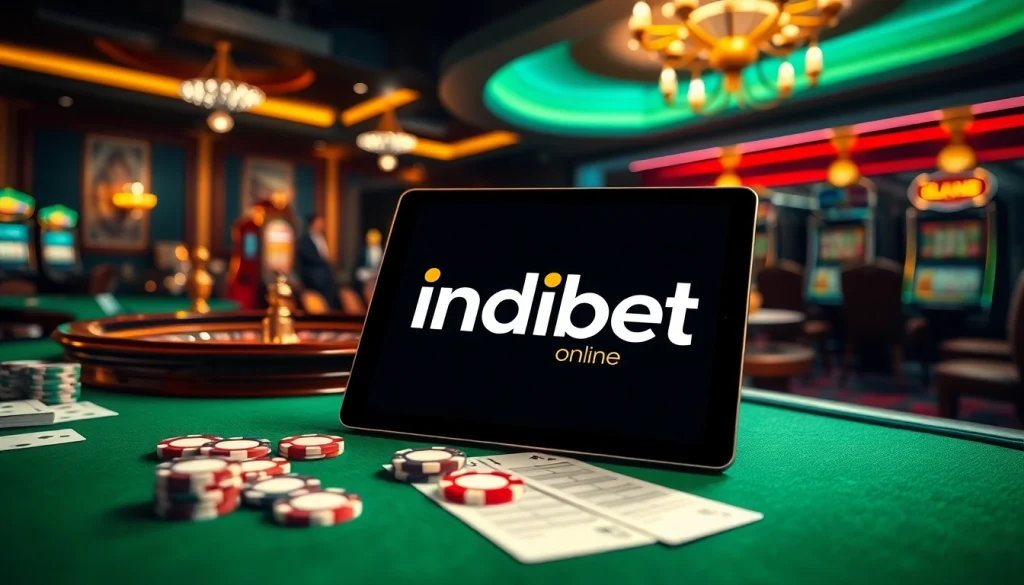 Indibet online betting interface with casino elements showcasing excitement and professionalism.