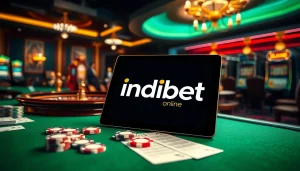 Indibet online betting interface with casino elements showcasing excitement and professionalism.