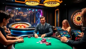 Experience thrilling gameplay with god55 at a luxurious casino table with vibrant chips and cards.