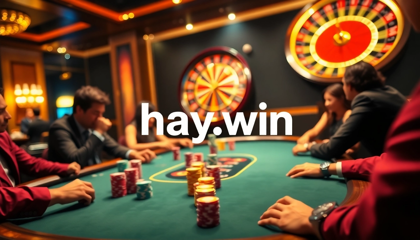 Engage in high-stakes poker action at hay.win with vibrant chips and spinning roulette.