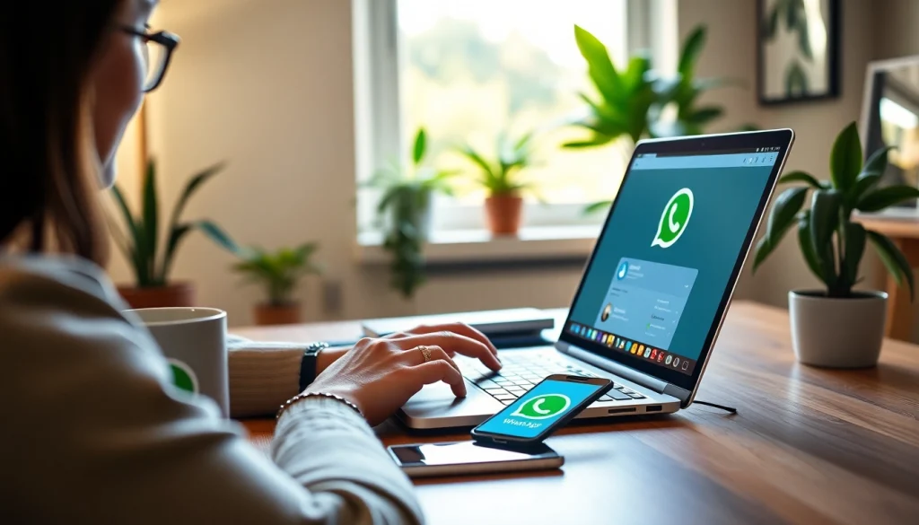 在舒适工作区使用笔记本电脑打开 WhatsApp Web 的活跃用户