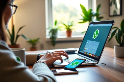 在舒适工作区使用笔记本电脑打开 WhatsApp Web 的活跃用户