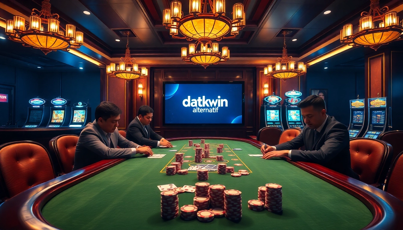 Rasakan kegembiraan dengan Datukwin Alternatif dalam adegan poker kasino mewah, menangkap intensitas dan keanggunan.