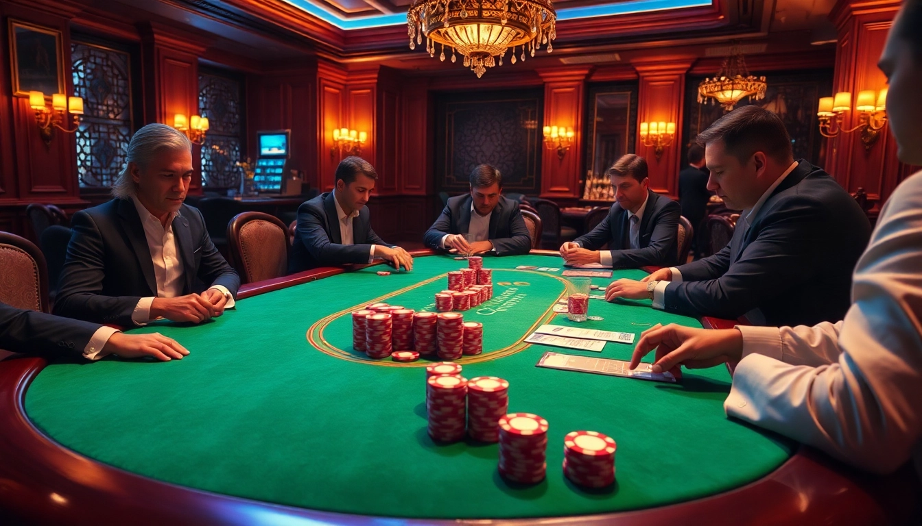 The hidden wiki official poker table scene showcasing a high-stakes game with vibrant chips and tense players.