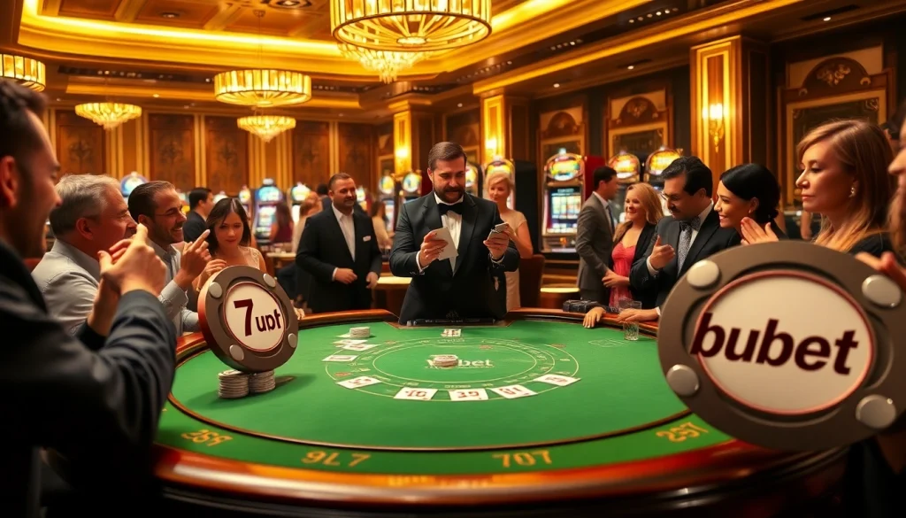 Players enjoying an upscale blackjack table experience at 7upbet casino.