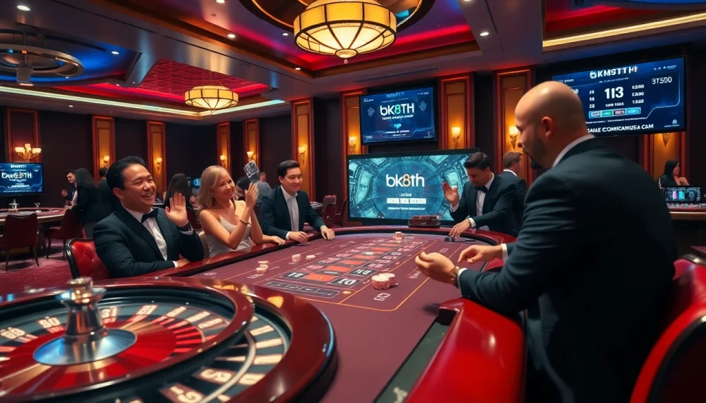 Experience the excitement of bK8TH at a luxurious casino table, full of vibrant players and action.