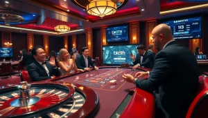 Experience the excitement of bK8TH at a luxurious casino table, full of vibrant players and action.