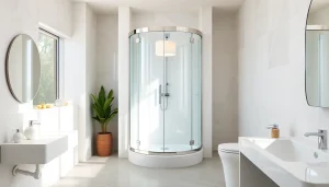 Cabine de douche complete élégante dans une salle de bain moderne avec des finitions raffinées.