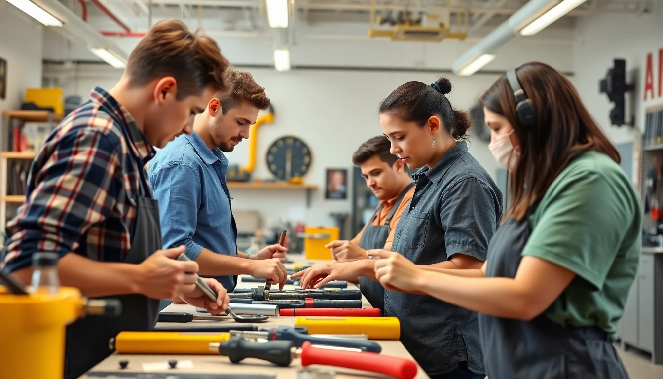 Trade School In Tennessee students engaged in practical training, showcasing teamwork and skills development.