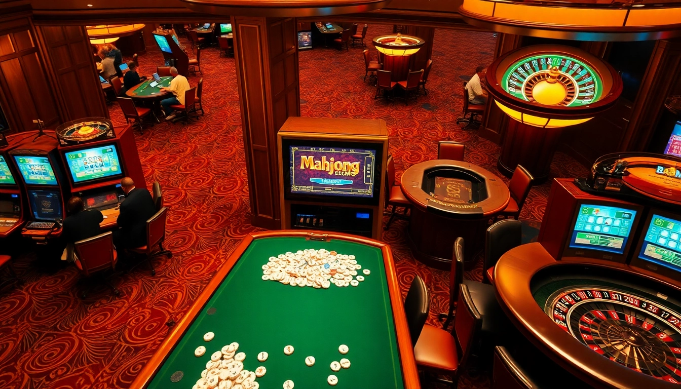 Players engaged in a lively session at the 'slot demo mahjong' machine, creating an exciting casino atmosphere.