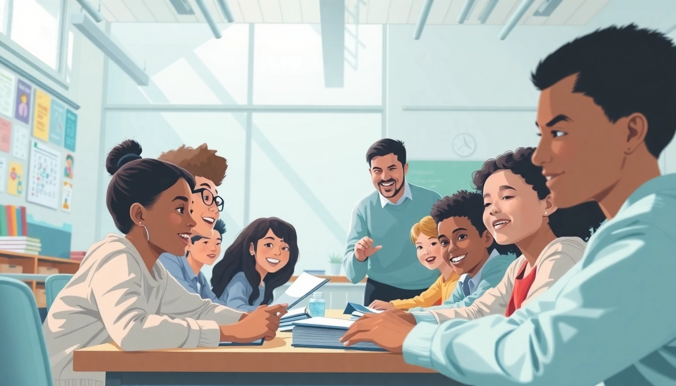 Education equity in a modern classroom with diverse students collaborating and engaging in digital learning.