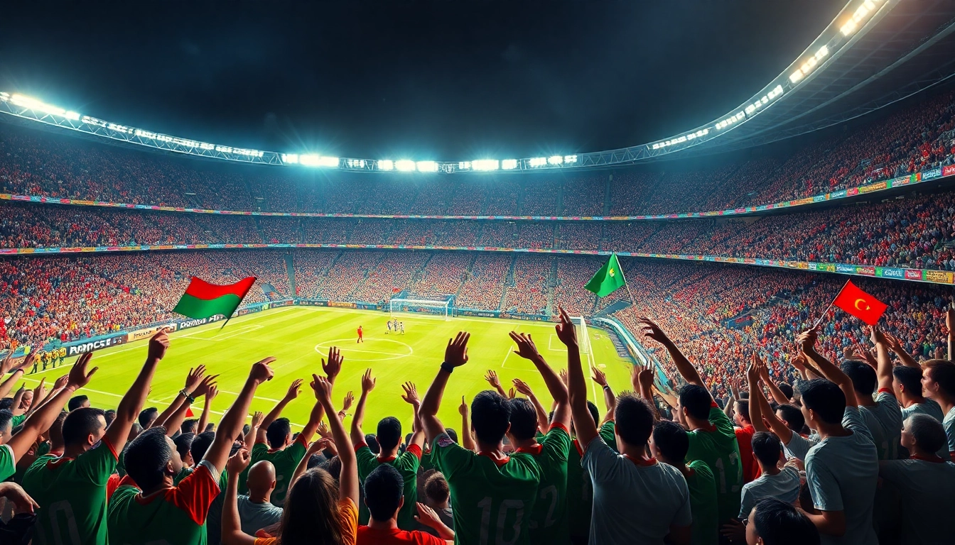 Fans celebrating a goal in a football match, showcasing excitement around ผลบอลพรีเมียร์ลีก.