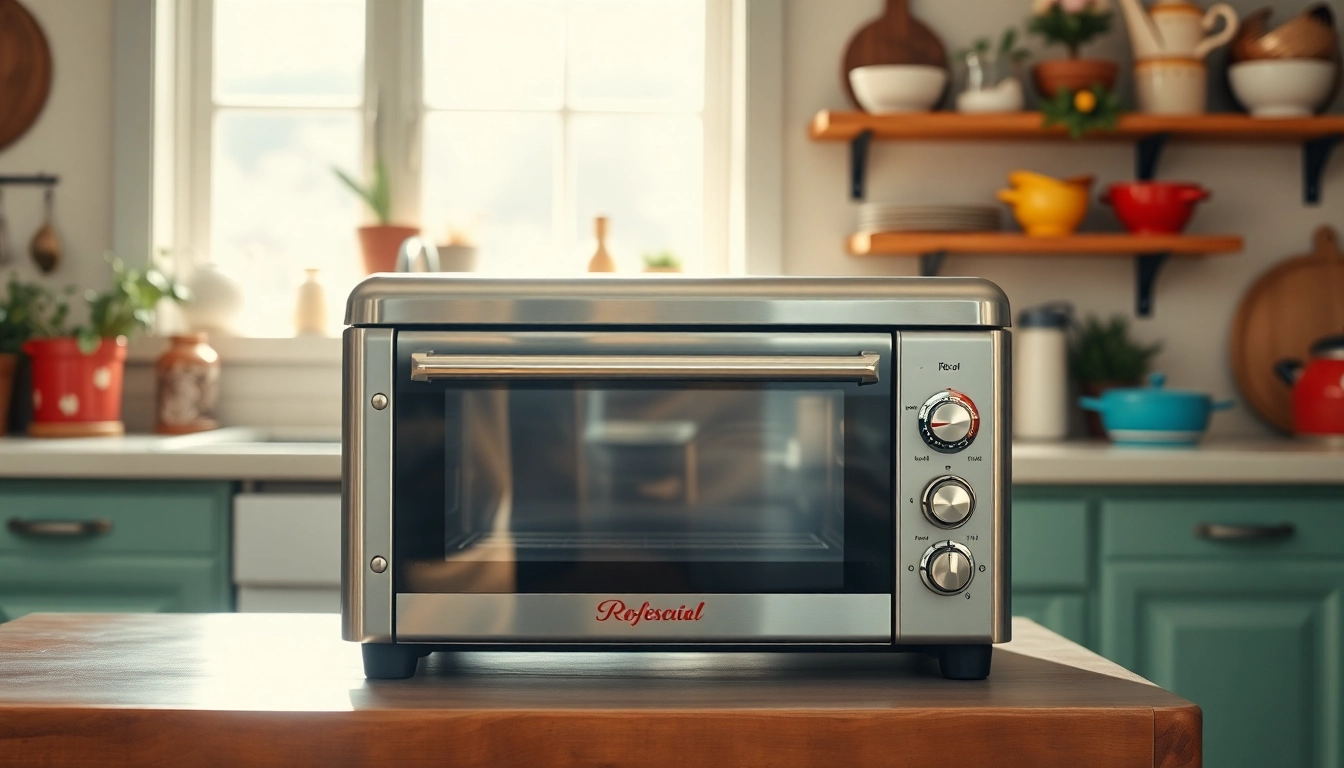 Showcasing Retro Oven in a bright kitchen, emphasizing vintage design and colors.