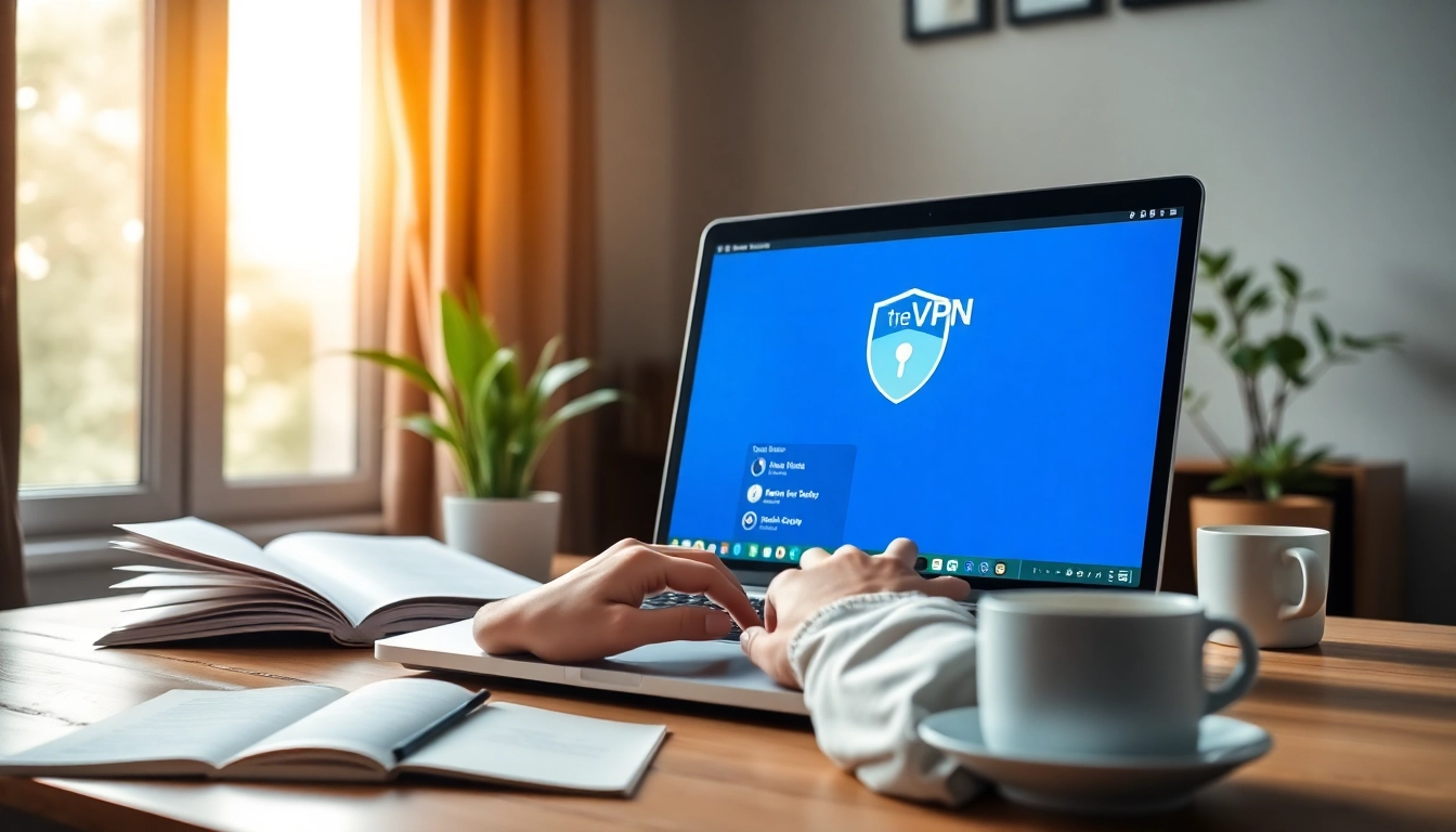 温馨家庭办公环境中笔记本电脑上的快连VPN应用界面。