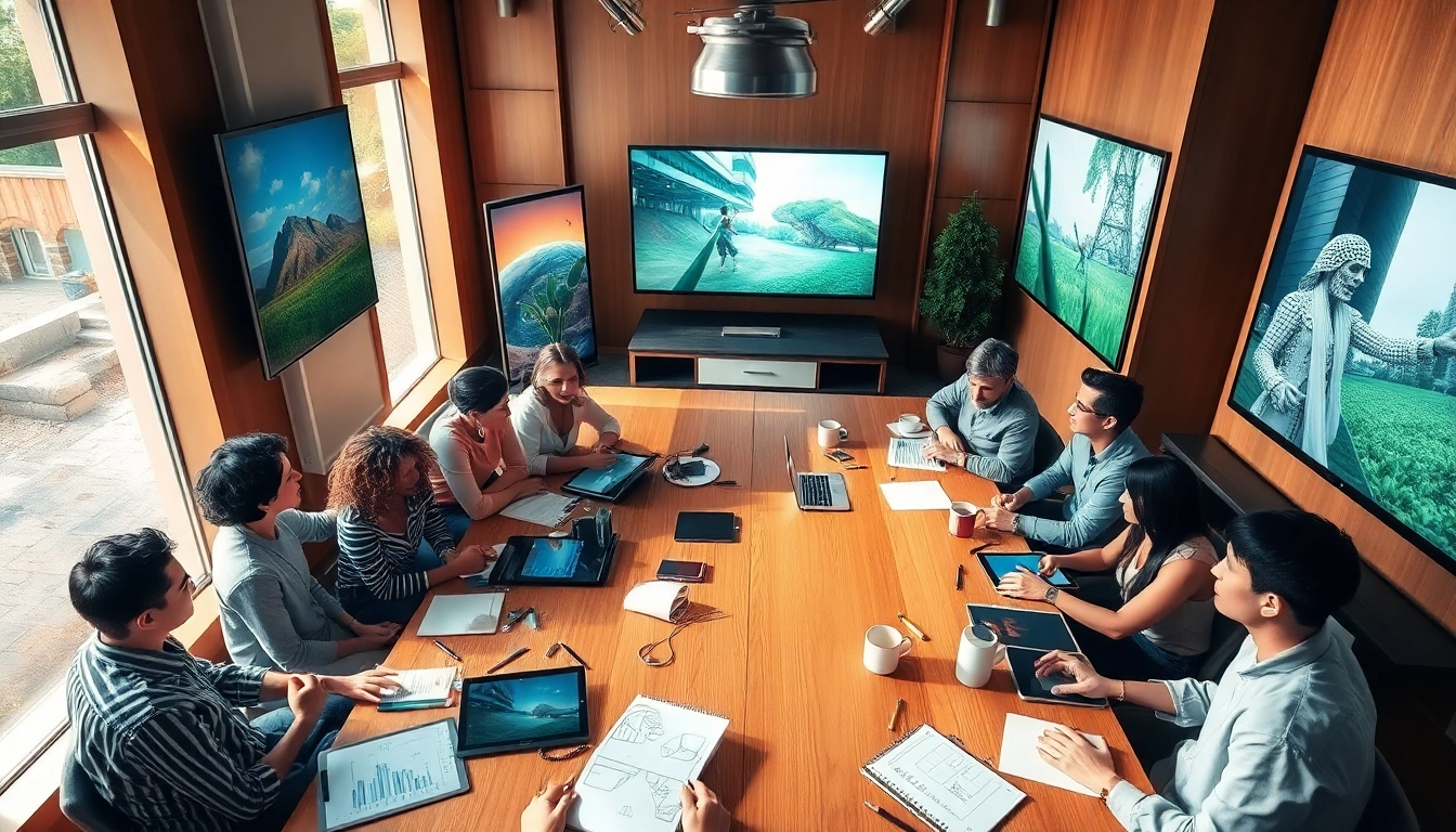 Image to prompt generator in a creative studio with diverse artists collaborating.