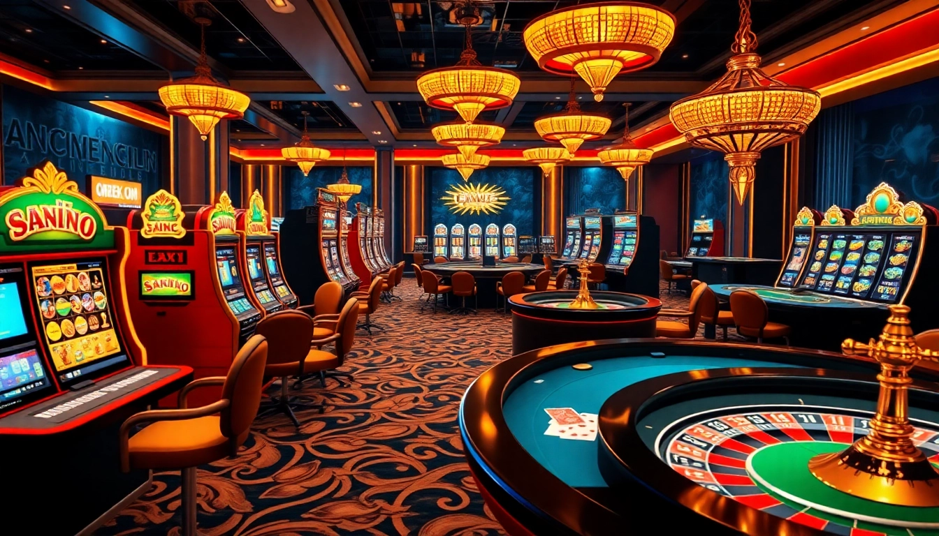 L'environnement dynamique d'un casino en ligne fiable, mettant en avant des machines à sous passionnantes, des jetons de poker et des roues de roulette.