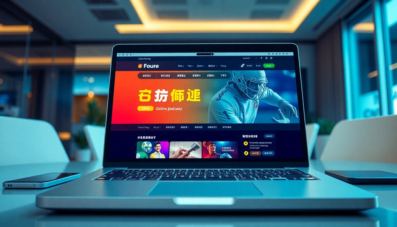 Visual representation of a secure online betting environment showcasing the 토토스토리 platform on a laptop in a professional office setting.