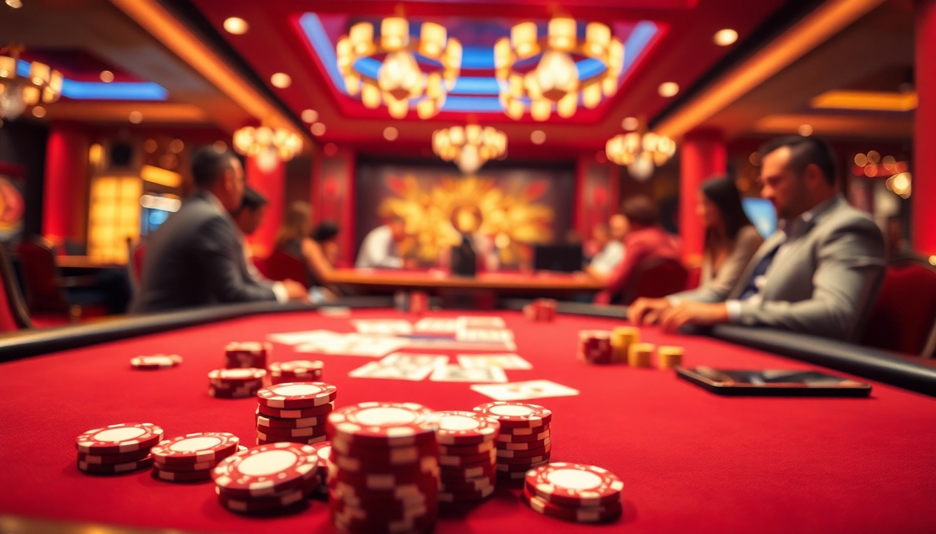 Menangkan hoki77 di meja permainan kasino yang elegan dengan chip dan kartu yang menyebar.