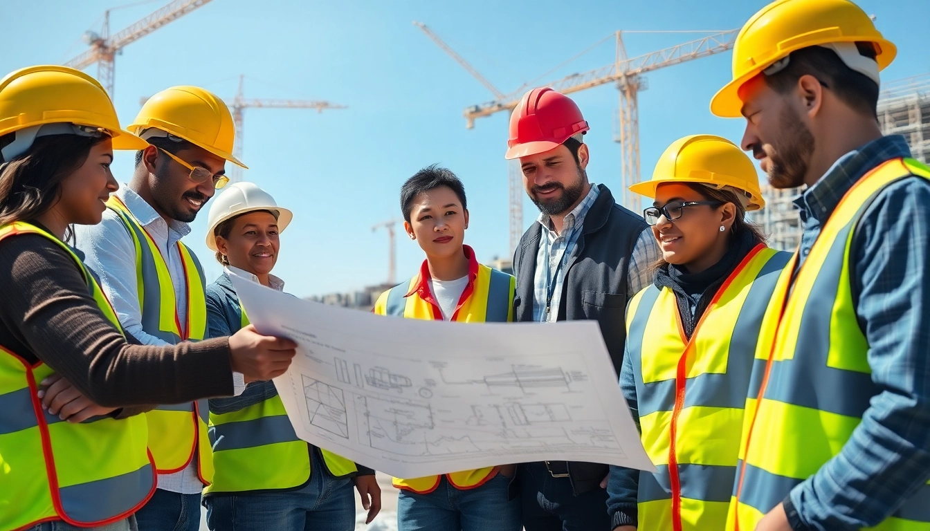 Workers engaged in construction workforce development enhancing skills through collaboration.