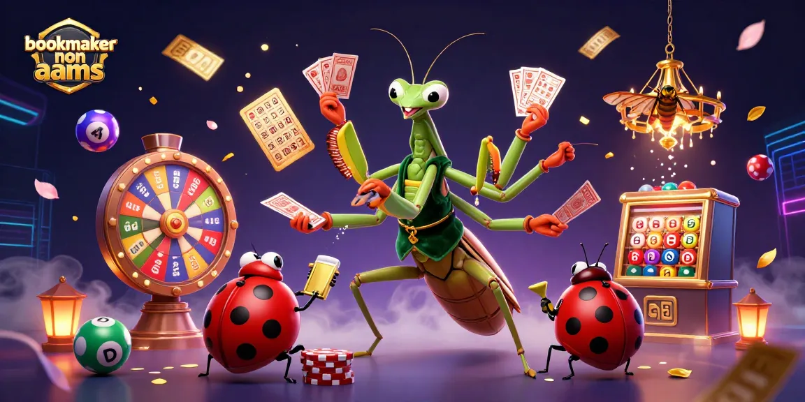 Visualizza bookmaker non aams con insetti da casinò interattivi in un'illustrazione colorata.