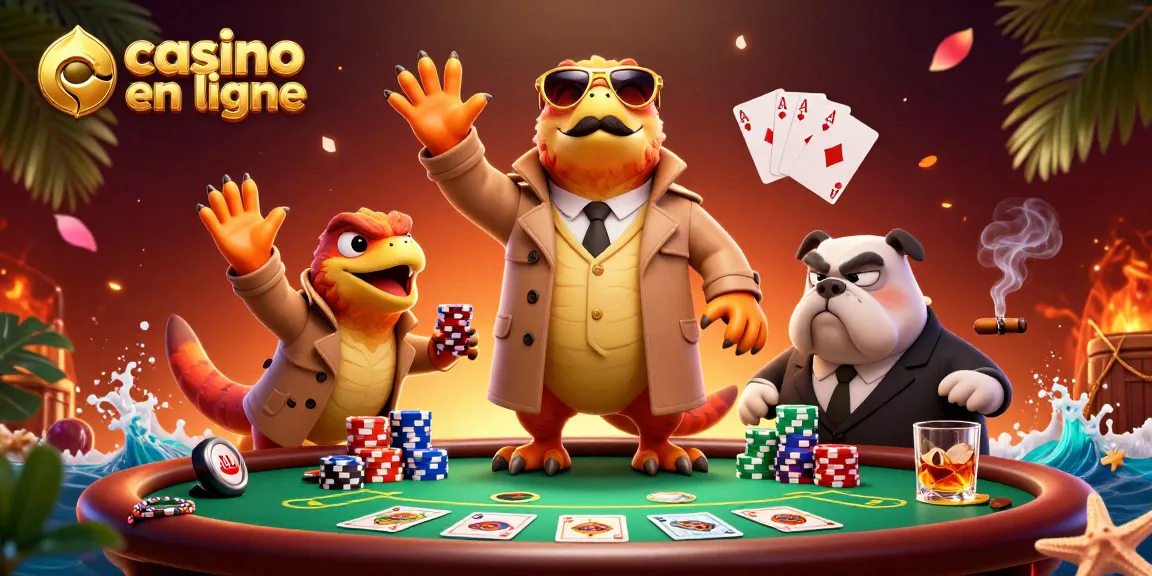 Trois raptors en trench coat tentent d'entrer dans un casino en ligne vibrant